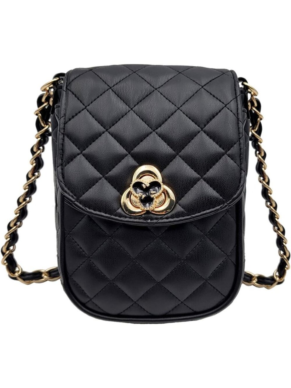 Vegan Leather Mini Crossbody Phone Bag for Women - Quilted Shoulder Wallet Purse